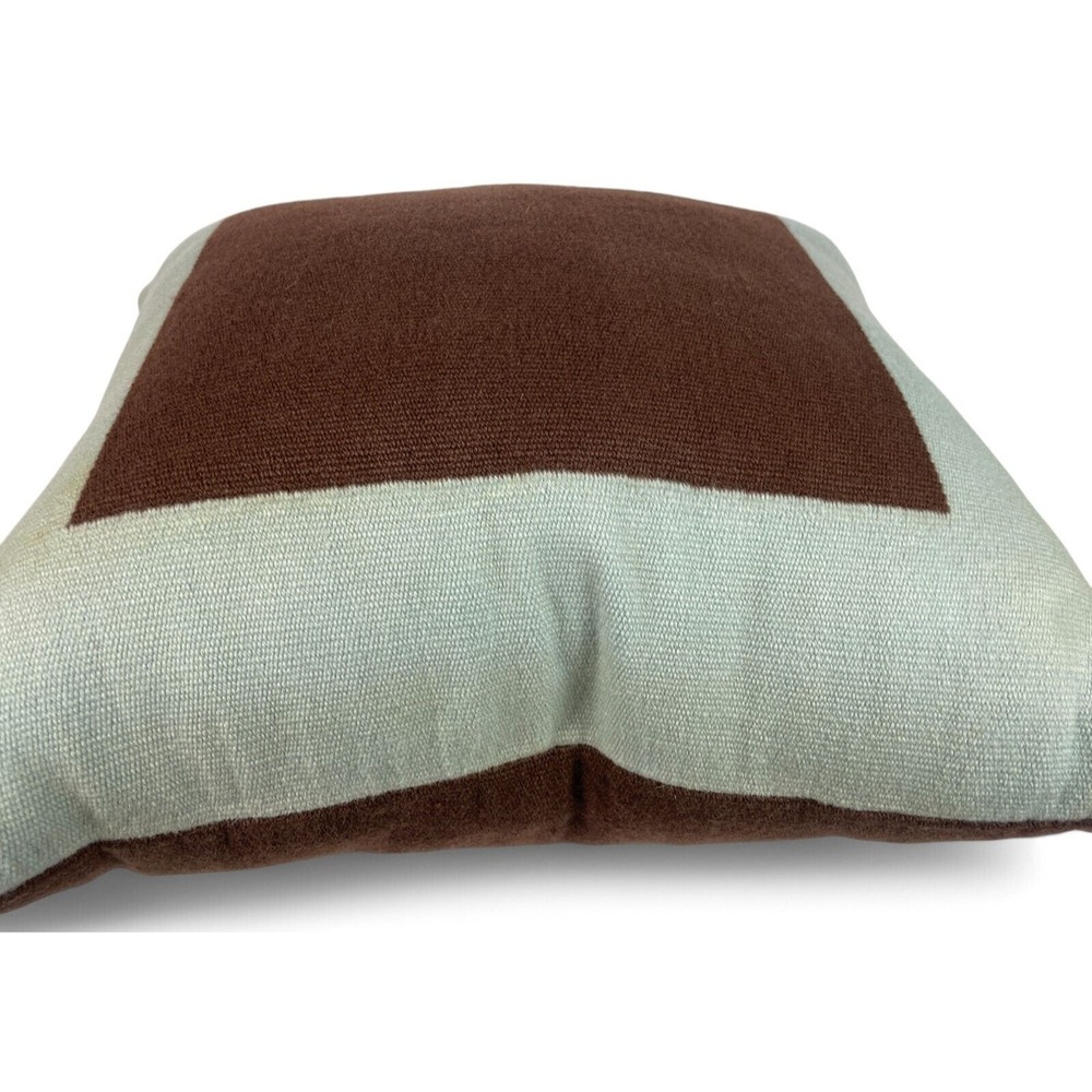 Jonathan Adler Geometric Pillow Brown Blue Wool Decor Throw Double Sided 23x21 - Picture 4 of 8
